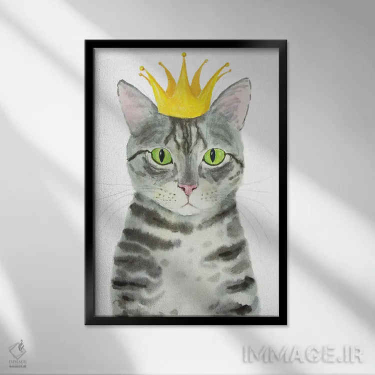 تابلو گربهٔ خاکستری راهراه تاجدار اثر آلکسی دیمیتریویچ شمیروف - نمای قابدار مشکی