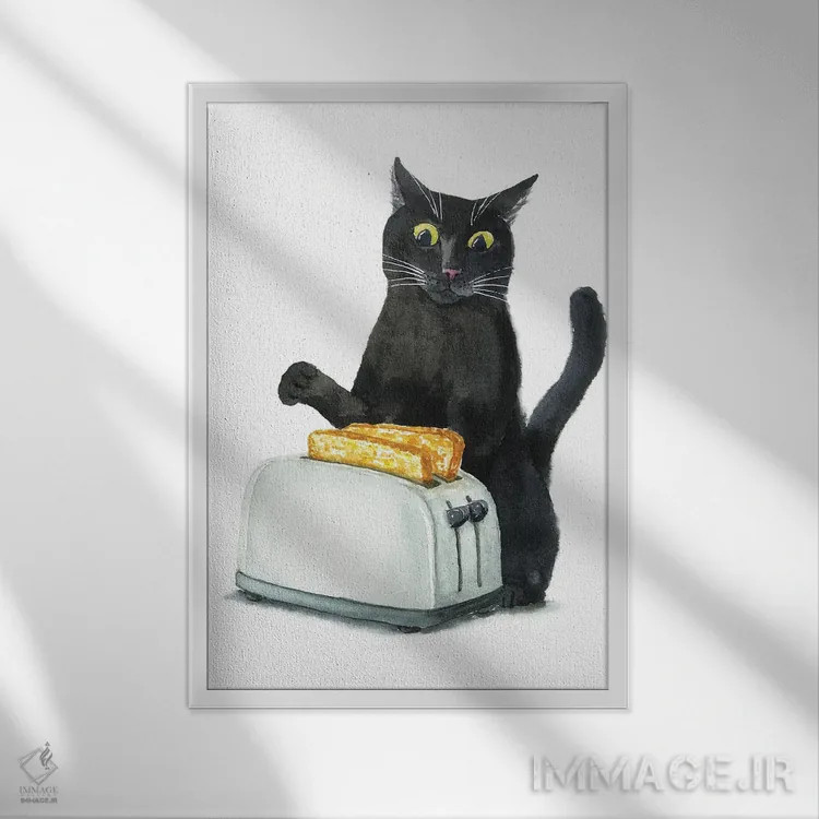 تابلو گربهٔ سیاه و توستر اثر آلکسی دیمیتریویچ شمیروف - نمای قابدار سفید