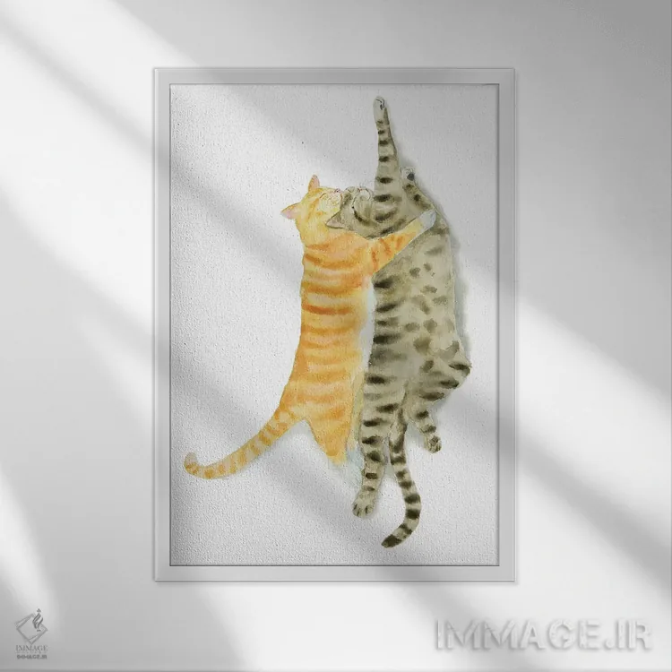 تابلو گربهٔ قهوهای راهراه و نارنجی II اثر آلکسی دیمیتریویچ شمیروف - نمای قابدار سفید