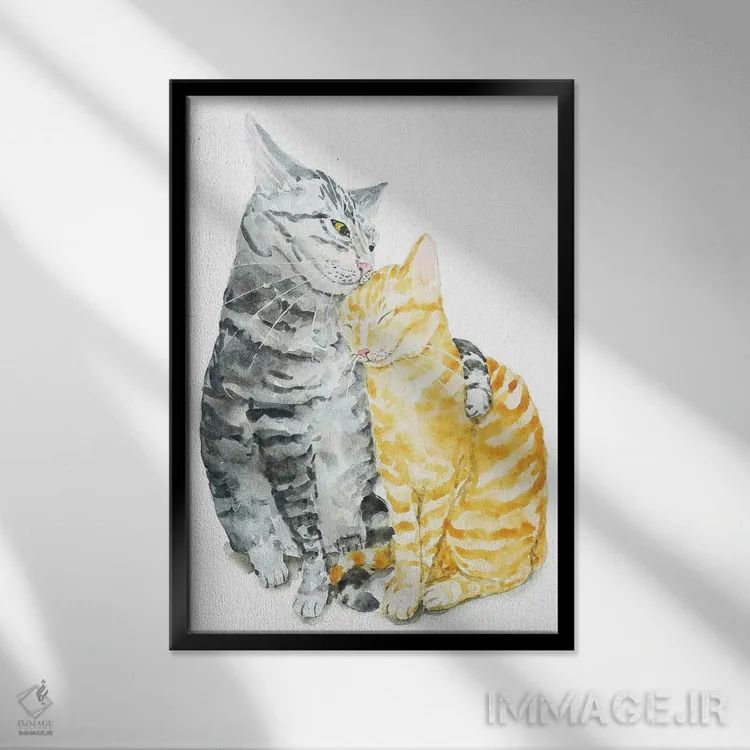 تابلو زوج گربهها اثر آلکسی دیمیتریویچ شمیروف - نمای قابدار مشکی