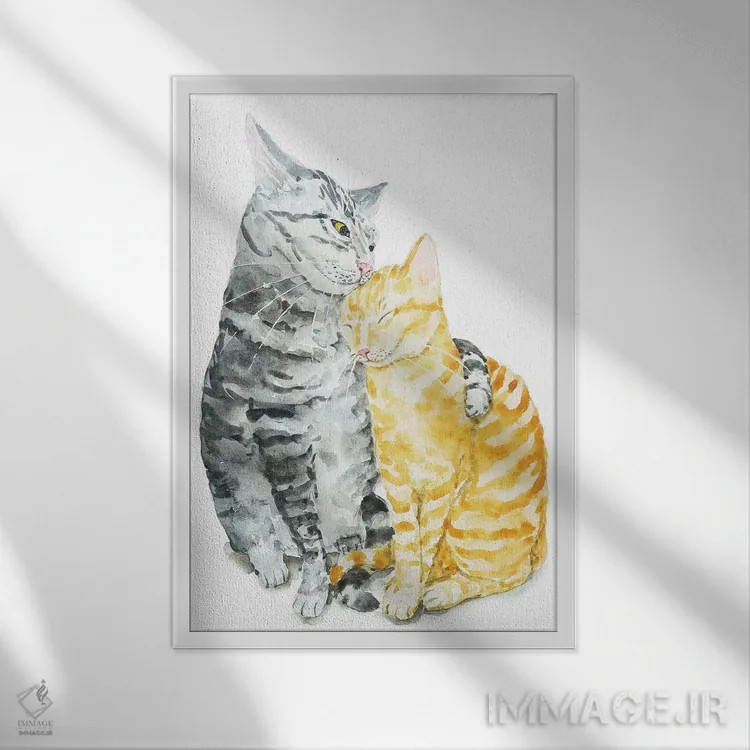 تابلو زوج گربهها اثر آلکسی دیمیتریویچ شمیروف - نمای قابدار سفید