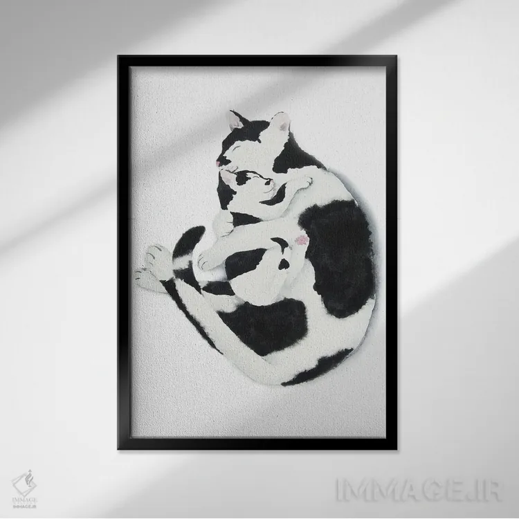 تابلو گربه مادر و بچه گربه اثر آلکسی دیمیتریویچ شمیروف - نمای قابدار مشکی