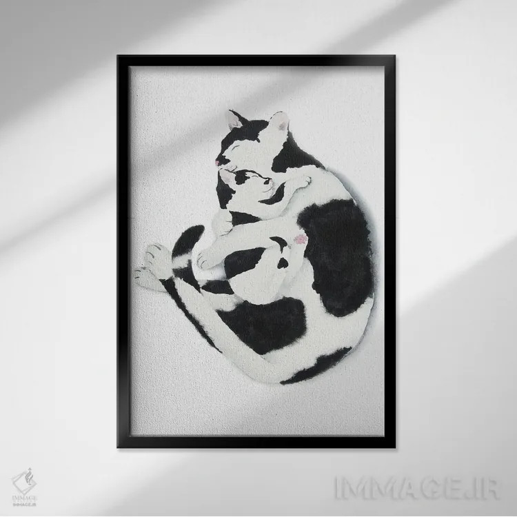 تابلو گربه مادر و بچه گربه اثر آلکسی دیمیتریویچ شمیروف - نمای قابدار مشکی