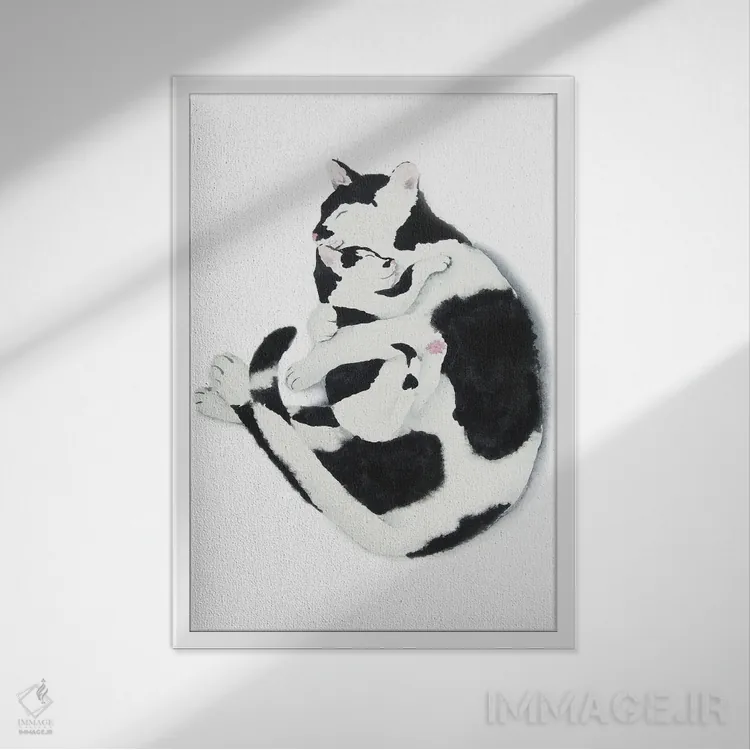 تابلو گربه مادر و بچه گربه اثر آلکسی دیمیتریویچ شمیروف - نمای قابدار سفید