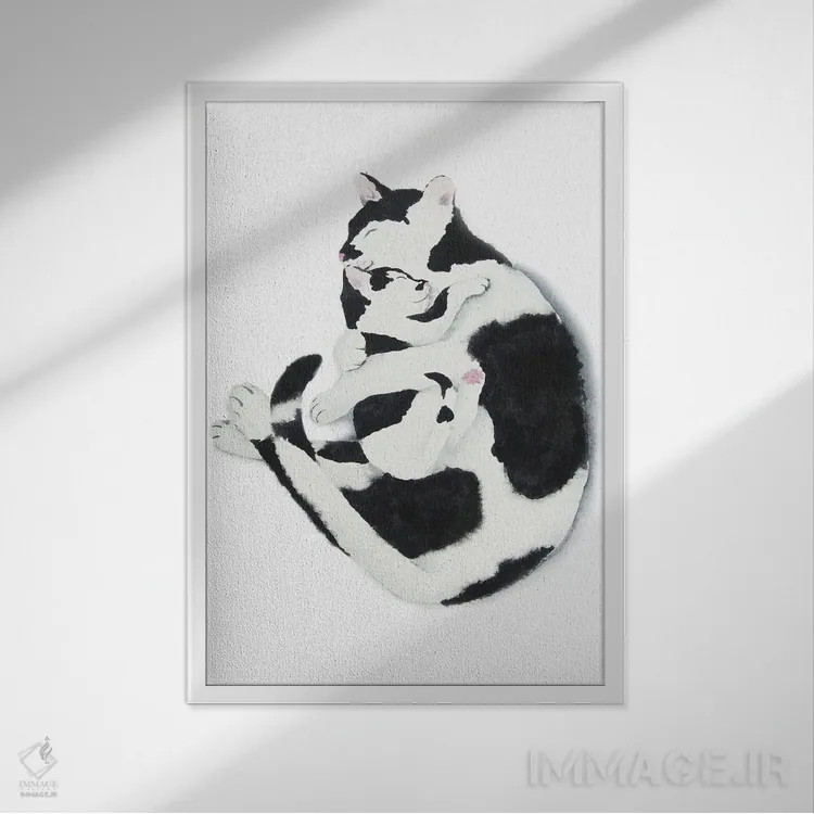 تابلو گربه مادر و بچه گربه اثر آلکسی دیمیتریویچ شمیروف - نمای قابدار سفید