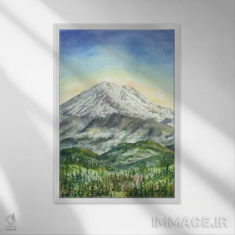 تابلو پارک ملی کوه رینیر اثر آلکسی دیمیتریویچ شمیروف - نمای قابدار سفید