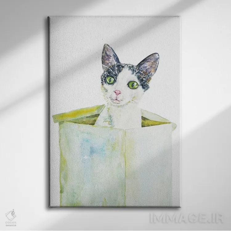 تابلو گربهٔ بامزه در جعبه اثر آلکسی دیمیتریویچ شمیروف - نمای روبهرو روی دیوار