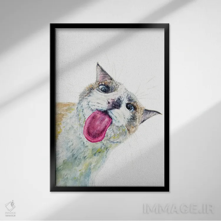 تابلو گربهٔ بامزه در حال سرک کشیدن اثر آلکسی دیمیتریویچ شمیروف - نمای قابدار مشکی