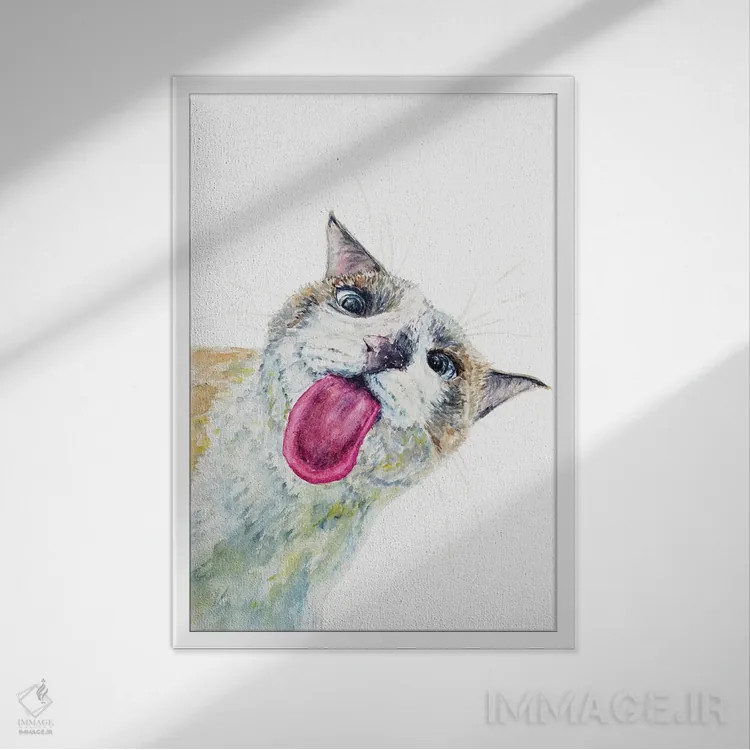 تابلو گربهٔ بامزه در حال سرک کشیدن اثر آلکسی دیمیتریویچ شمیروف - نمای قابدار سفید