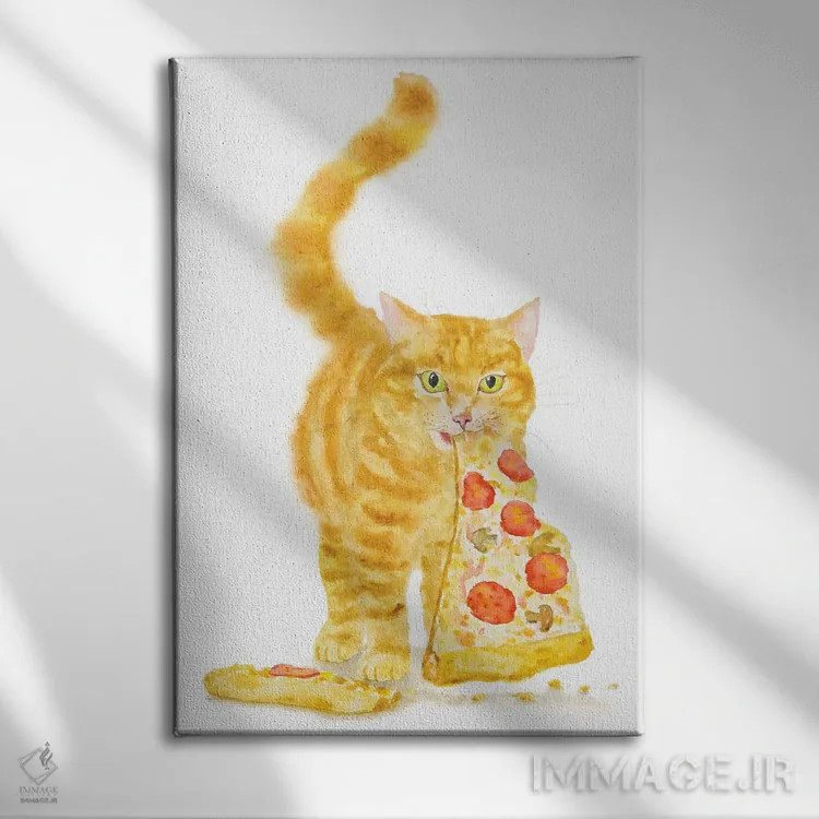 تابلو گربهٔ نارنجی و پیتزا اثر آلکسی دیمیتریویچ شمیروف - نمای روبهرو روی دیوار