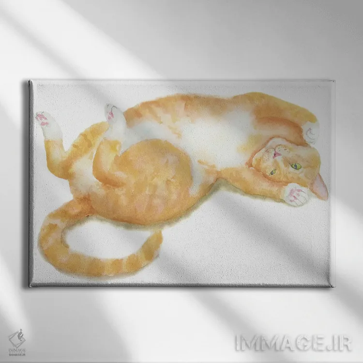 تابلو گربهٔ نارنجی درازکش اثر آلکسی دیمیتریویچ شمیروف - نمای روبهرو روی دیوار