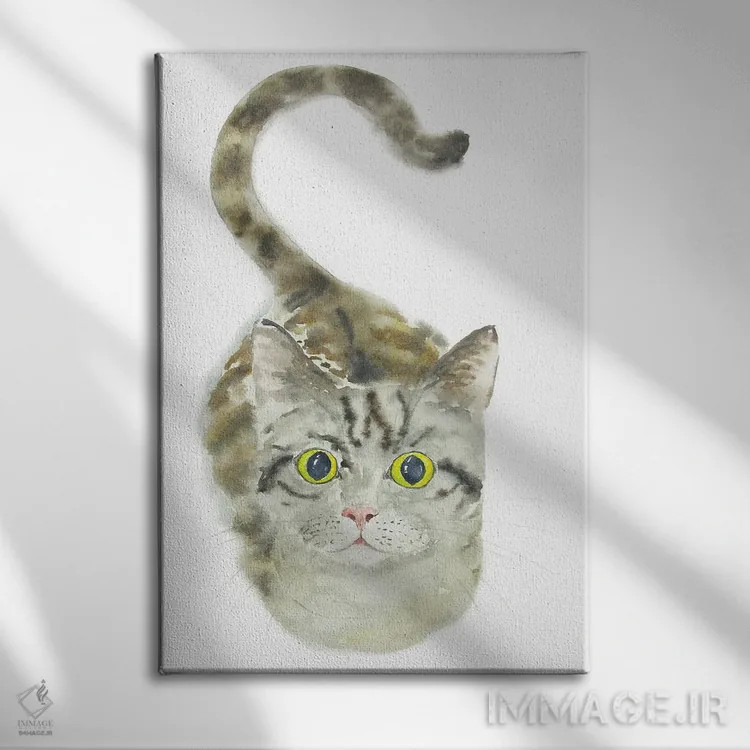 تابلو گربهٔ راهراه نشسته اثر آلکسی دیمیتریویچ شمیروف - نمای روبهرو روی دیوار