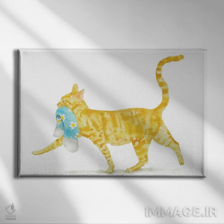 تابلو گربهٔ نارنجی با جوراب اثر آلکسی دیمیتریویچ شمیروف - نمای روبهرو روی دیوار