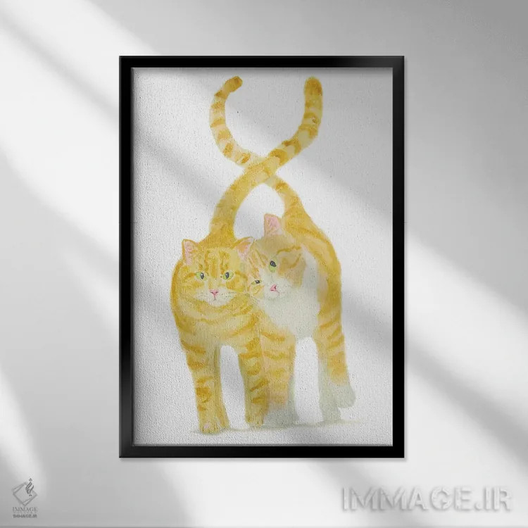 تابلو دو گربهٔ نارنجی اثر آلکسی دیمیتریویچ شمیروف - نمای قابدار مشکی