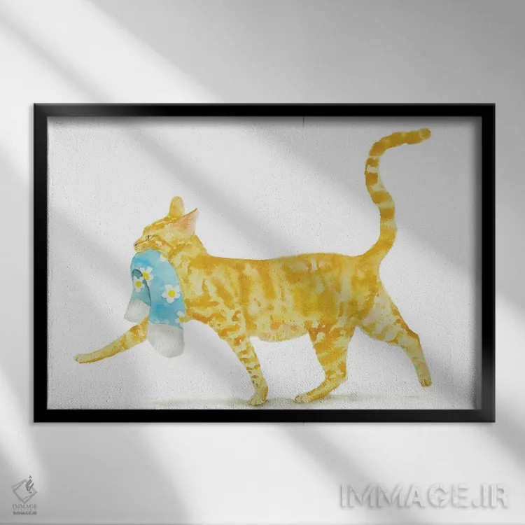 تابلو گربهٔ نارنجی با جوراب اثر آلکسی دیمیتریویچ شمیروف - نمای قابدار مشکی