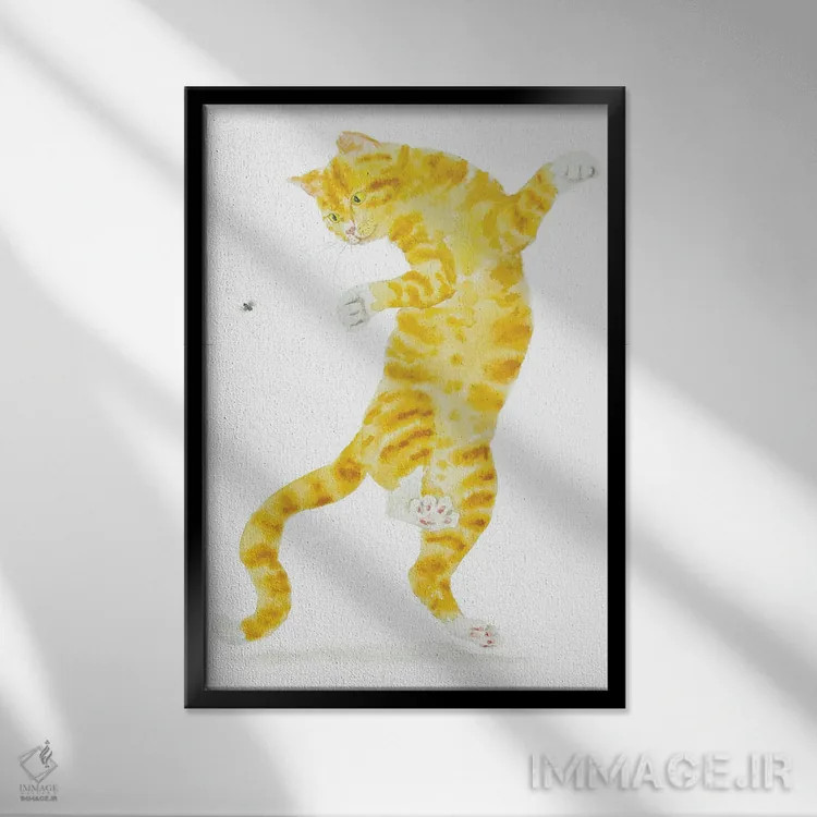 تابلو گربهٔ نارنجی و مگس اثر آلکسی دیمیتریویچ شمیروف - نمای قابدار مشکی