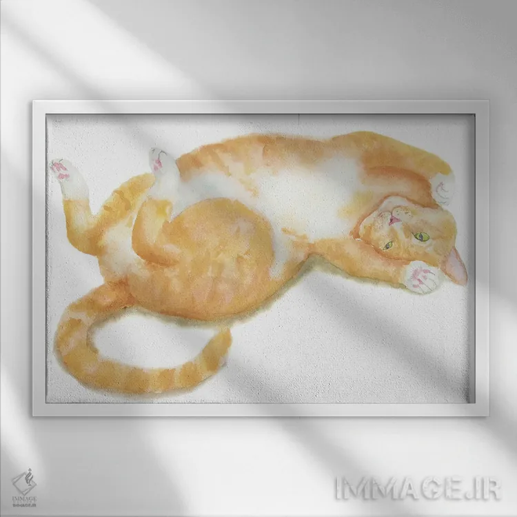 تابلو گربهٔ نارنجی درازکش اثر آلکسی دیمیتریویچ شمیروف - نمای قابدار سفید