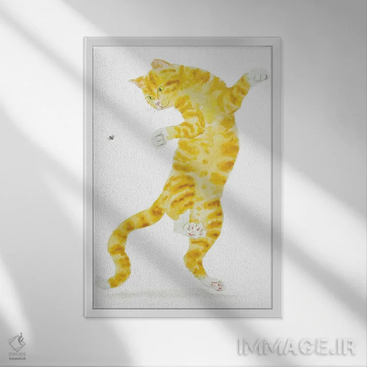 تابلو گربهٔ نارنجی و مگس اثر آلکسی دیمیتریویچ شمیروف - نمای قابدار سفید