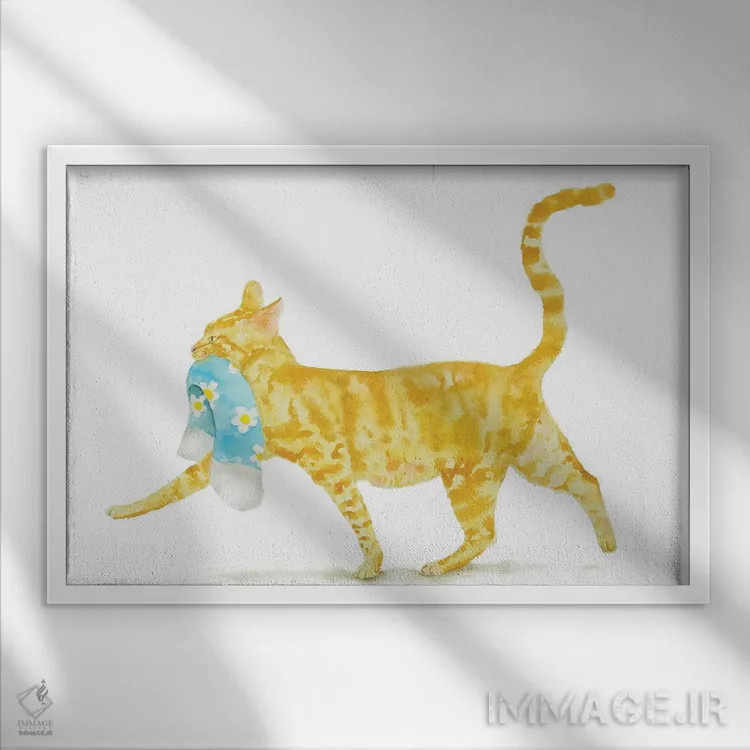 تابلو گربهٔ نارنجی با جوراب اثر آلکسی دیمیتریویچ شمیروف - نمای قابدار سفید