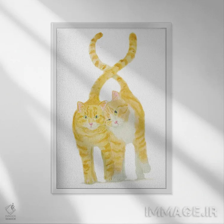 تابلو دو گربهٔ نارنجی اثر آلکسی دیمیتریویچ شمیروف - نمای قابدار سفید