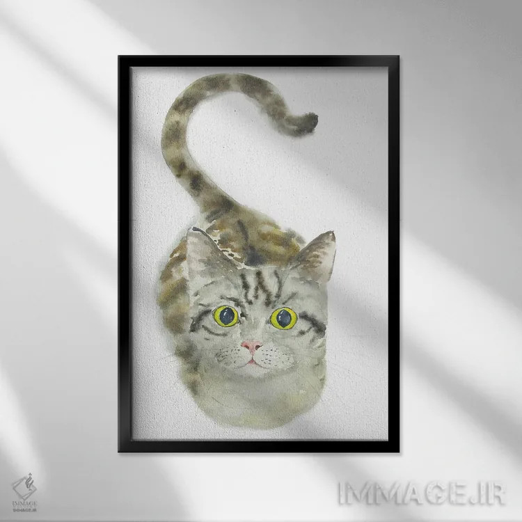 تابلو گربهٔ راهراه نشسته اثر آلکسی دیمیتریویچ شمیروف - نمای قابدار مشکی