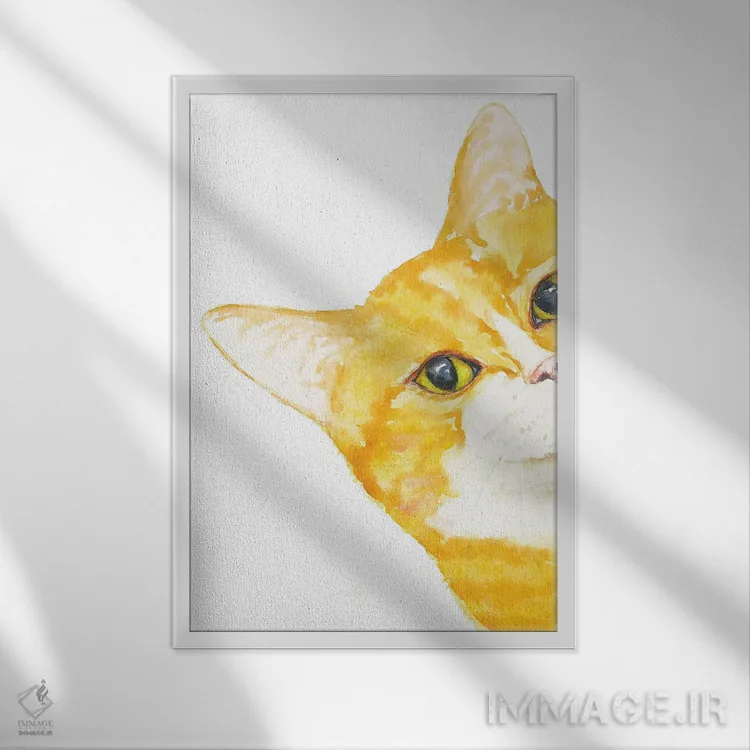 تابلو گربهٔ نارنجی در حال سرک کشیدن اثر آلکسی دیمیتریویچ شمیروف - نمای قابدار سفید