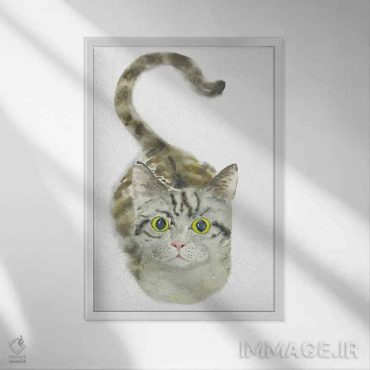 تابلو گربهٔ راهراه نشسته اثر آلکسی دیمیتریویچ شمیروف - نمای قابدار سفید