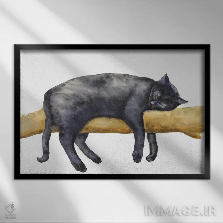 تابلو گربهٔ سیاه خوابیده اثر آلکسی دیمیتریویچ شمیروف - نمای قابدار مشکی