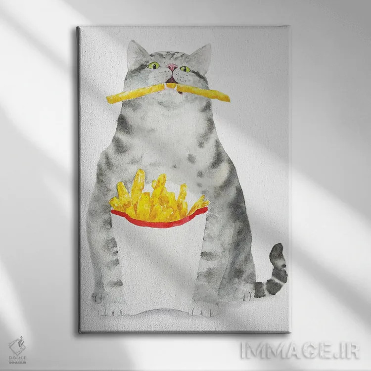 تابلو گربهٔ راهراه و سیبزمینی سرخکرده اثر آلکسی دیمیتریویچ شمیروف - نمای روبهرو روی دیوار