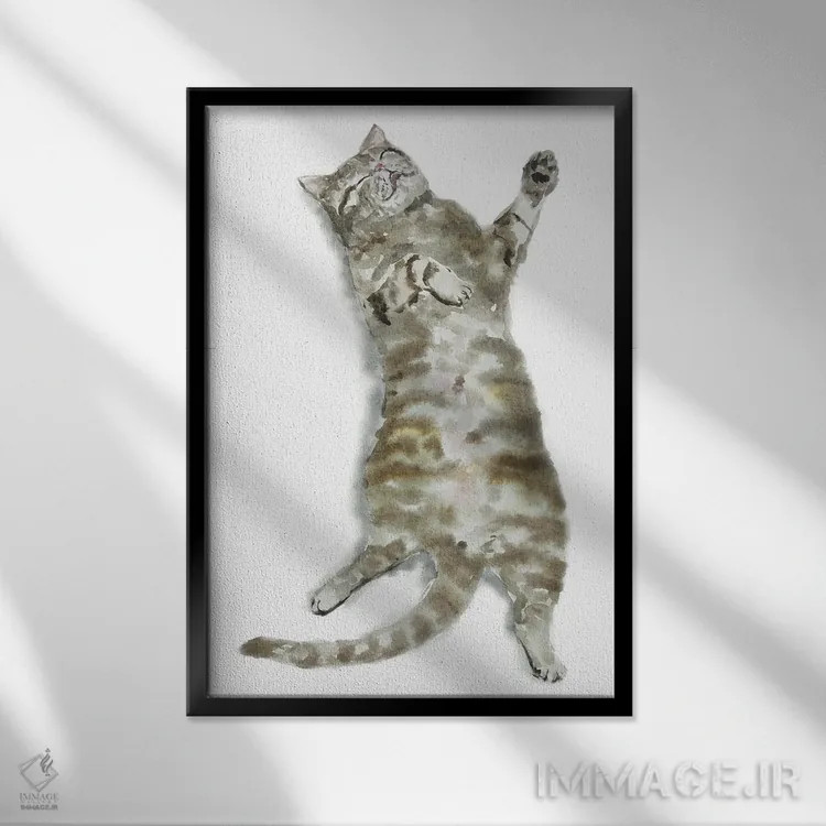 تابلو گربهٔ راهراه خوابیده I اثر آلکسی دیمیتریویچ شمیروف - نمای قابدار مشکی