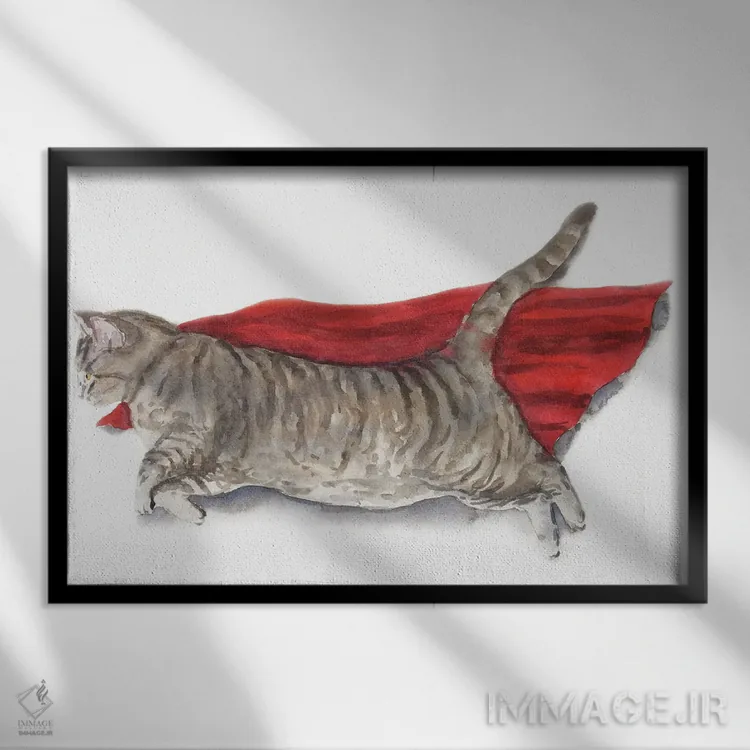 تابلو گربهٔ ابرقهرمان اثر آلکسی دیمیتریویچ شمیروف - نمای قابدار مشکی