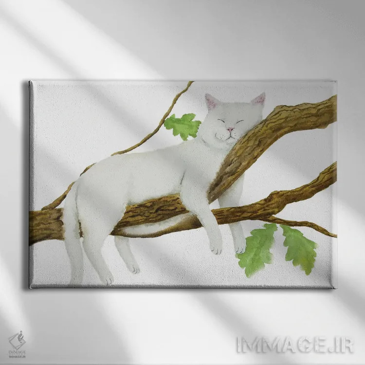 تابلو گربهٔ سفید خوابیده اثر آلکسی دیمیتریویچ شمیروف - نمای روبهرو روی دیوار