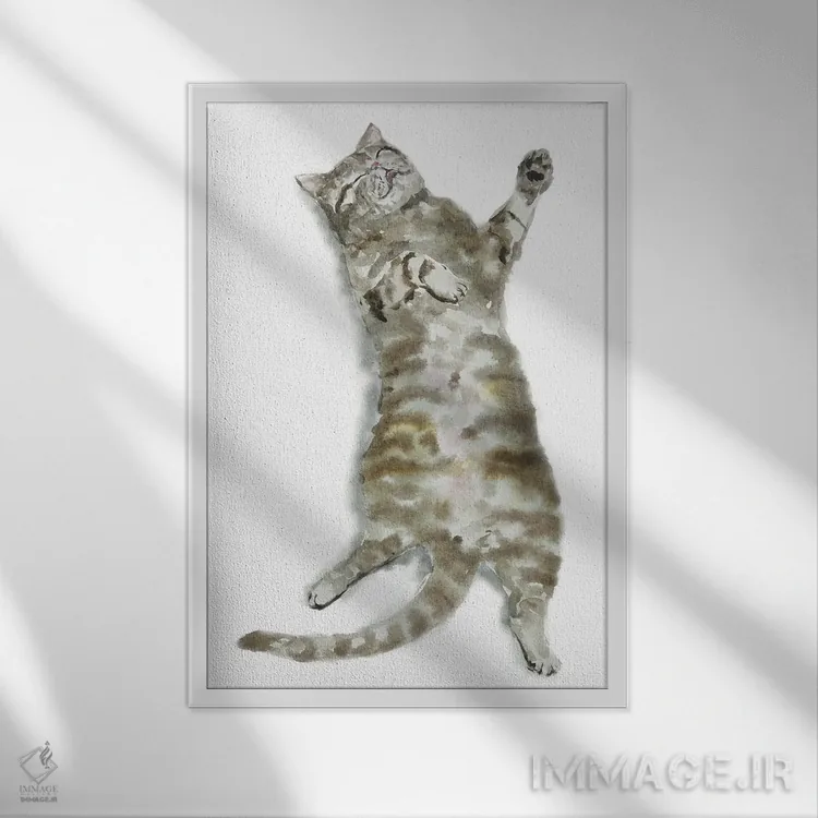 تابلو گربهٔ راهراه خوابیده I اثر آلکسی دیمیتریویچ شمیروف - نمای قابدار سفید