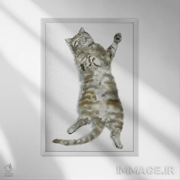 تابلو گربهٔ راهراه خوابیده I اثر آلکسی دیمیتریویچ شمیروف - نمای قابدار سفید