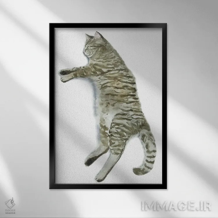 تابلو گربهٔ راهراه خوابیده II اثر آلکسی دیمیتریویچ شمیروف - نمای قابدار مشکی