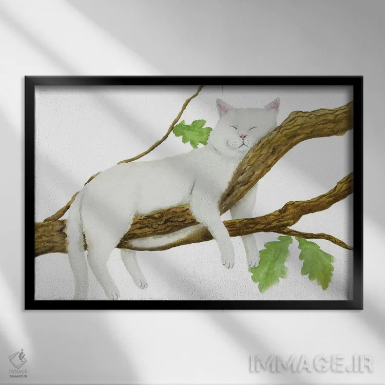 تابلو گربهٔ سفید خوابیده اثر آلکسی دیمیتریویچ شمیروف - نمای قابدار مشکی