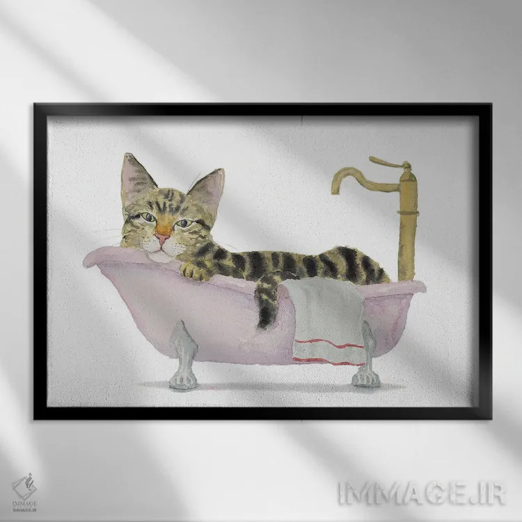 تابلو زمان حمام گربهٔ راهراه اثر آلکسی دیمیتریویچ شمیروف - نمای قابدار مشکی