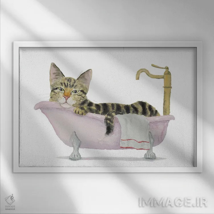 تابلو زمان حمام گربهٔ راهراه اثر آلکسی دیمیتریویچ شمیروف - نمای قابدار سفید