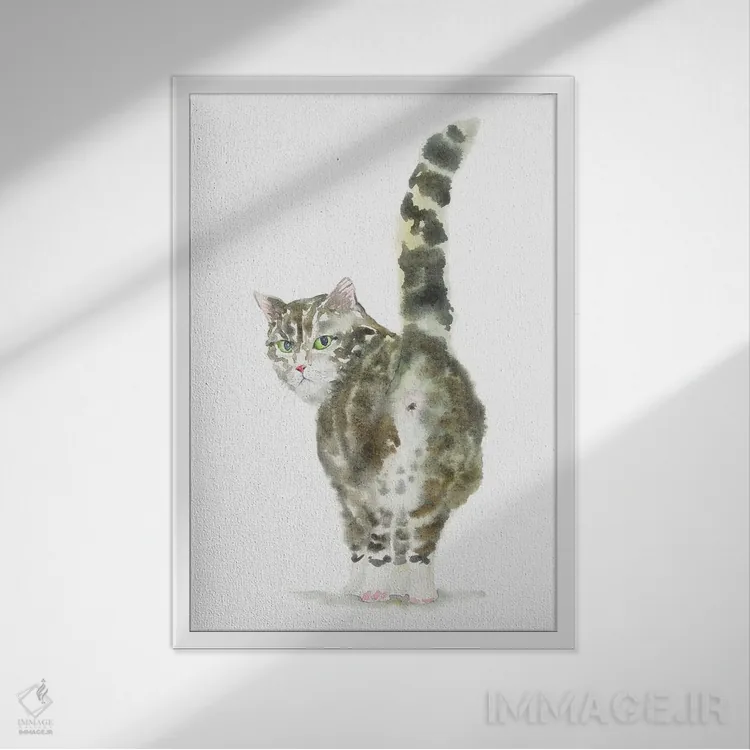 تابلو باسن گربهٔ راهراه اثر آلکسی دیمیتریویچ شمیروف - نمای قابدار سفید