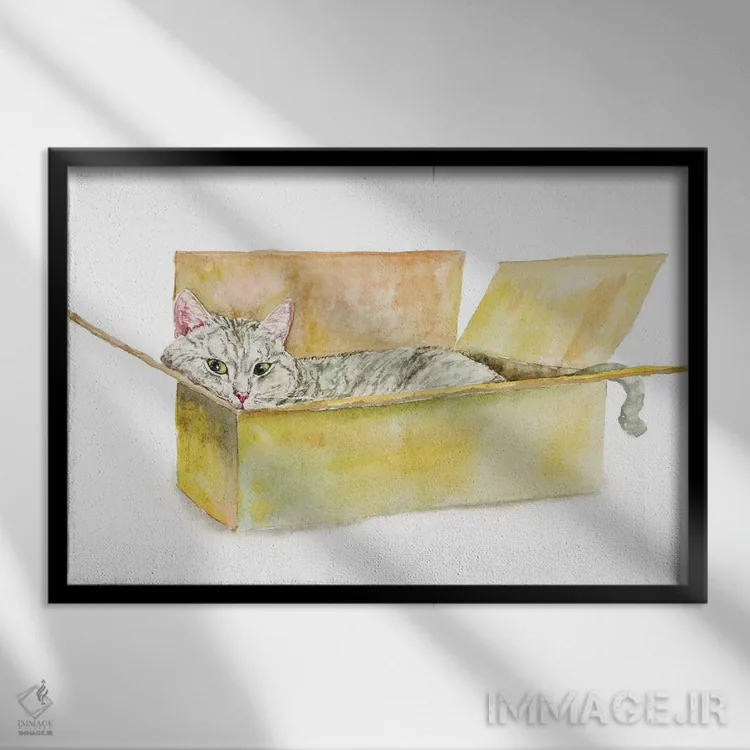 تابلو گربهٔ راهراه در جعبه اثر آلکسی دیمیتریویچ شمیروف - نمای قابدار مشکی