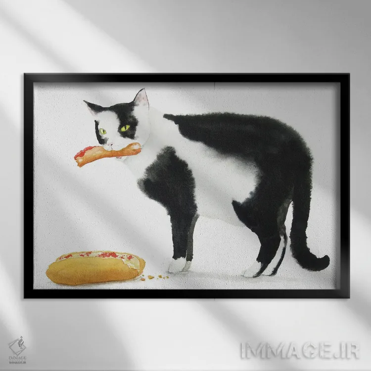 تابلو گربهٔ سیاه و هاتداگ اثر آلکسی دیمیتریویچ شمیروف - نمای قابدار مشکی