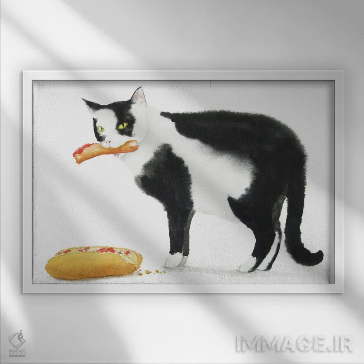 تابلو گربهٔ سیاه و هاتداگ اثر آلکسی دیمیتریویچ شمیروف - نمای قابدار سفید