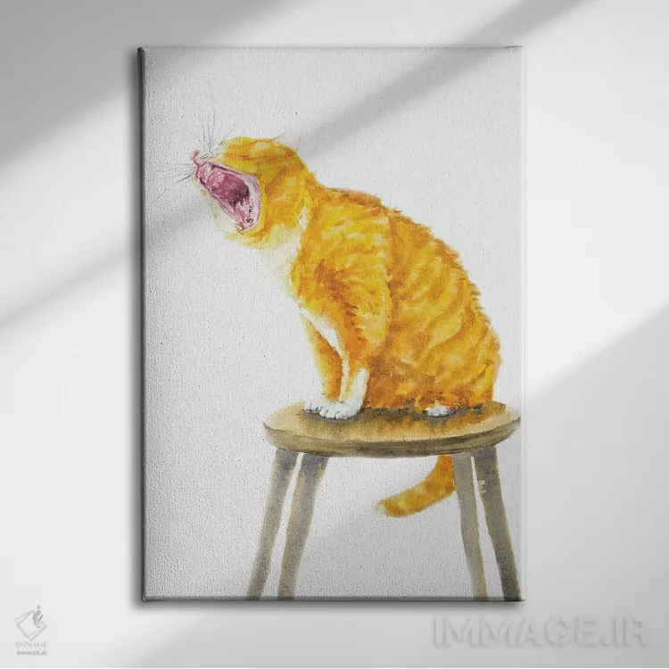 تابلو گربهی نارنجی در حال خمیازه اثر آلکسی دیمیتریویچ شمیروف - نمای روبهرو روی دیوار