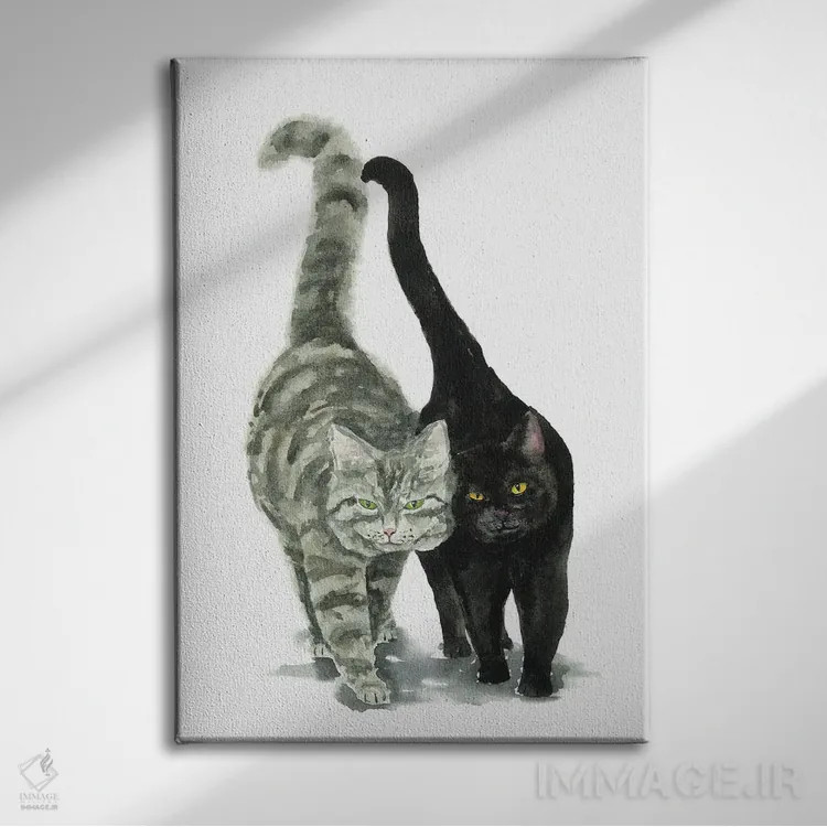 تابلو گربهی سیاه و گربهی خالدار اثر آلکسی دیمیتریویچ شمیروف - نمای روبهرو روی دیوار