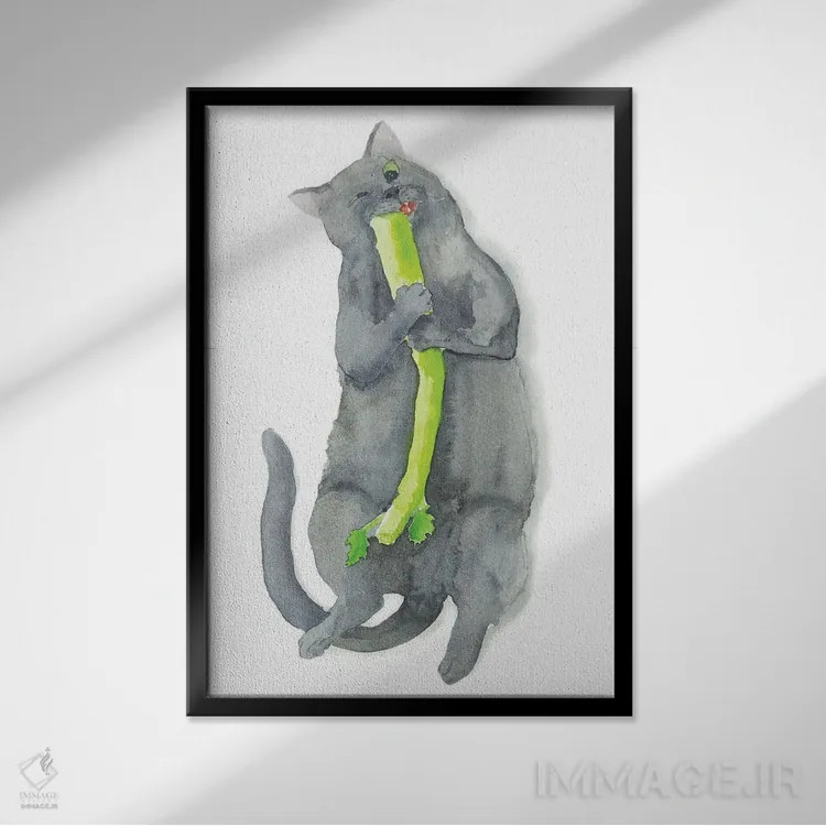 تابلو گربه و کرفس اثر آلکسی دیمیتریویچ شمیروف - نمای قابدار مشکی