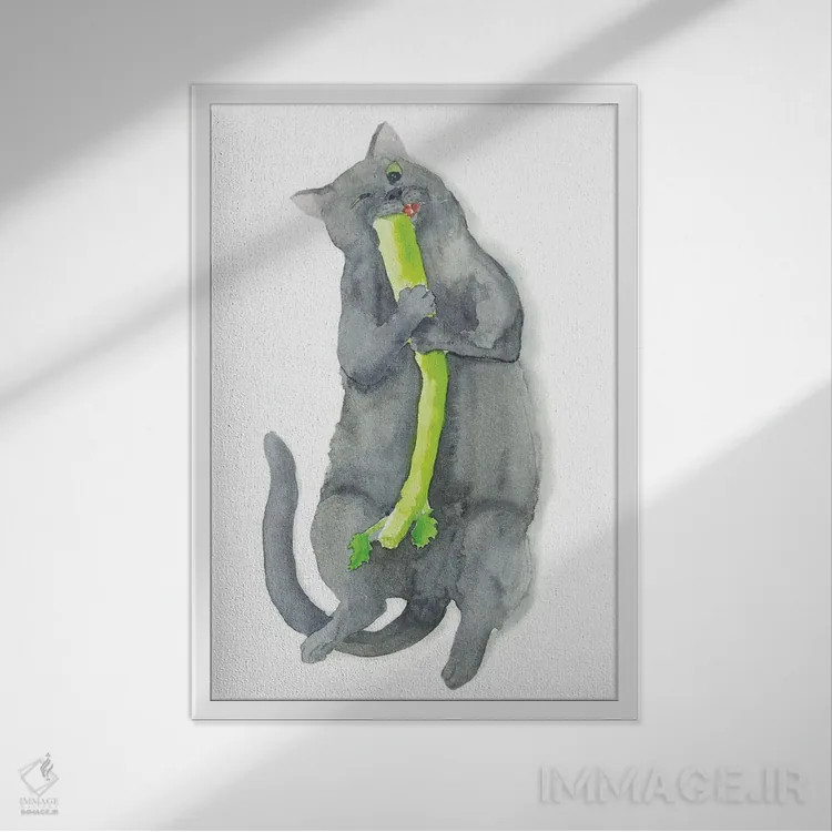 تابلو گربه و کرفس اثر آلکسی دیمیتریویچ شمیروف - نمای قابدار سفید