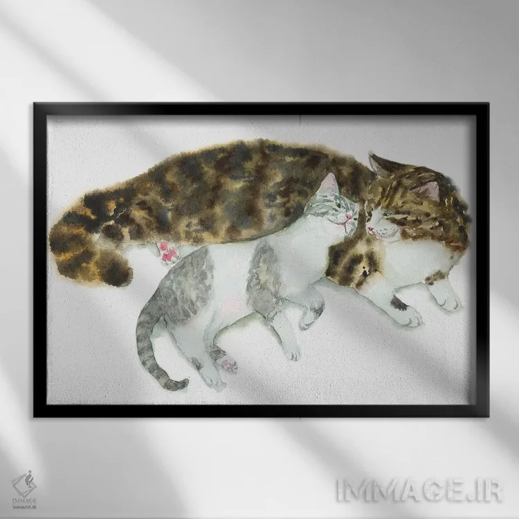 تابلو زوج گربهها II اثر آلکسی دیمیتریویچ شمیروف - نمای قابدار مشکی