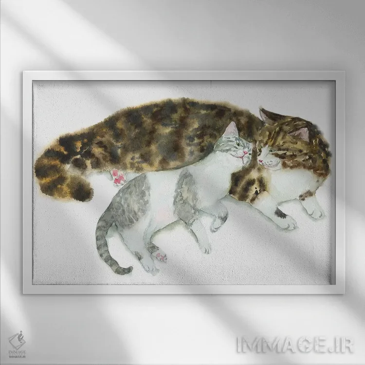 تابلو زوج گربهها II اثر آلکسی دیمیتریویچ شمیروف - نمای قابدار سفید