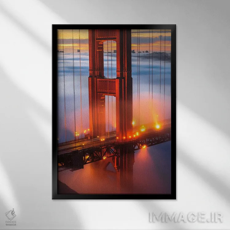 تابلو پل گلدن گیت در آغوش مه کم اثر الکساندر اسلاوتسکی - نمای قابدار مشکی