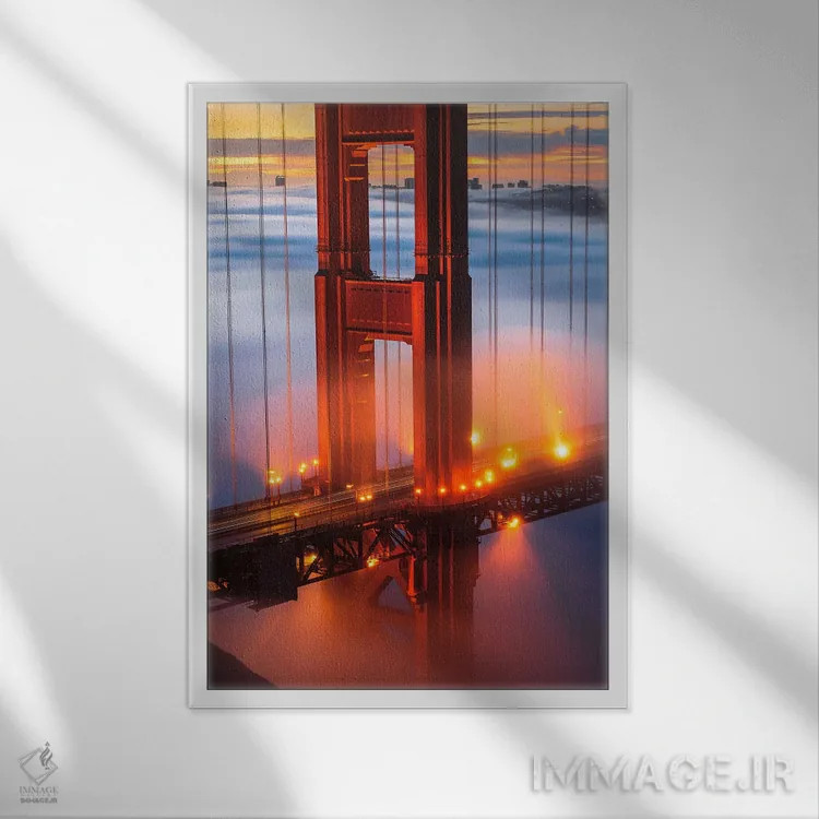 تابلو پل گلدن گیت در آغوش مه کم اثر الکساندر اسلاوتسکی - نمای قابدار سفید